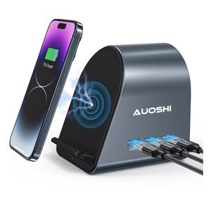 AUOSHI USB C Docking Station with Wireless Charging, 12-in-1 Cell Phone Stand,